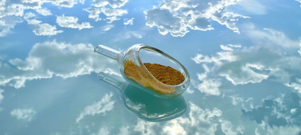 Poudre d'acide anthranilique jaune dans un sabot de verre