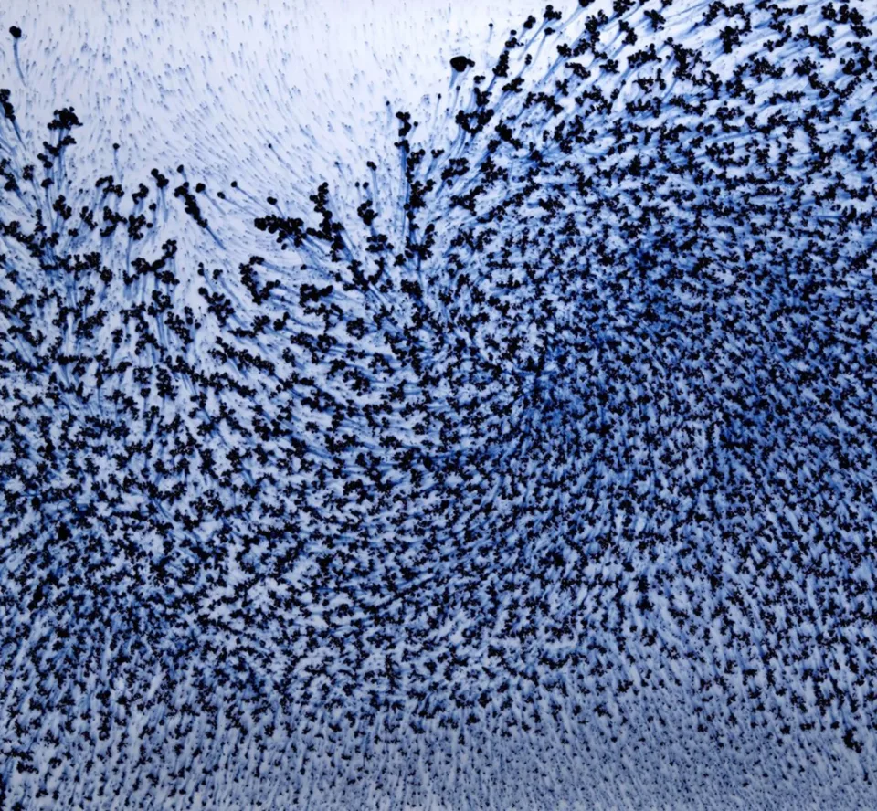 Pluie de comètes pigment indigo en suspension dans l'eau